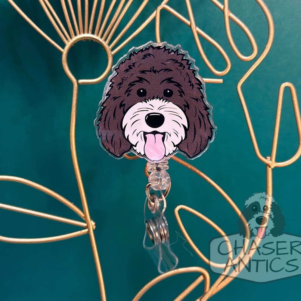 Doodle Dog Badge Reel | IB Badge Clip | Black White